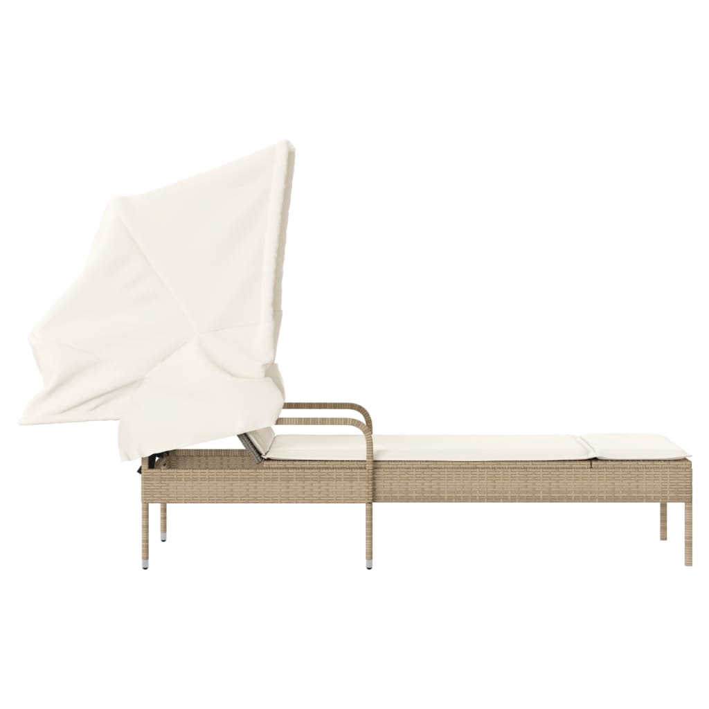 Ligbed met luifel poly rattan beige is nu te koop bij PeponiXL, paradijselijk wonen!