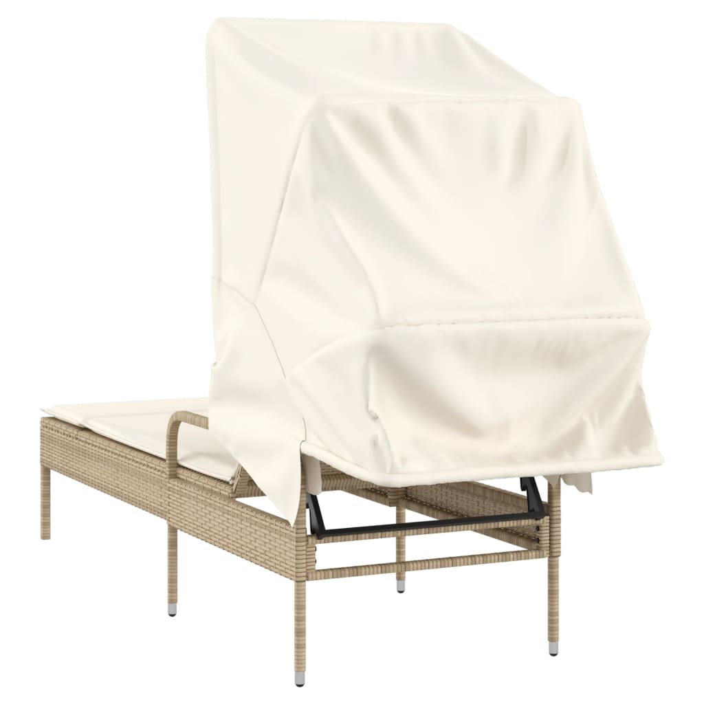Ligbed met luifel poly rattan beige is nu te koop bij PeponiXL, paradijselijk wonen!