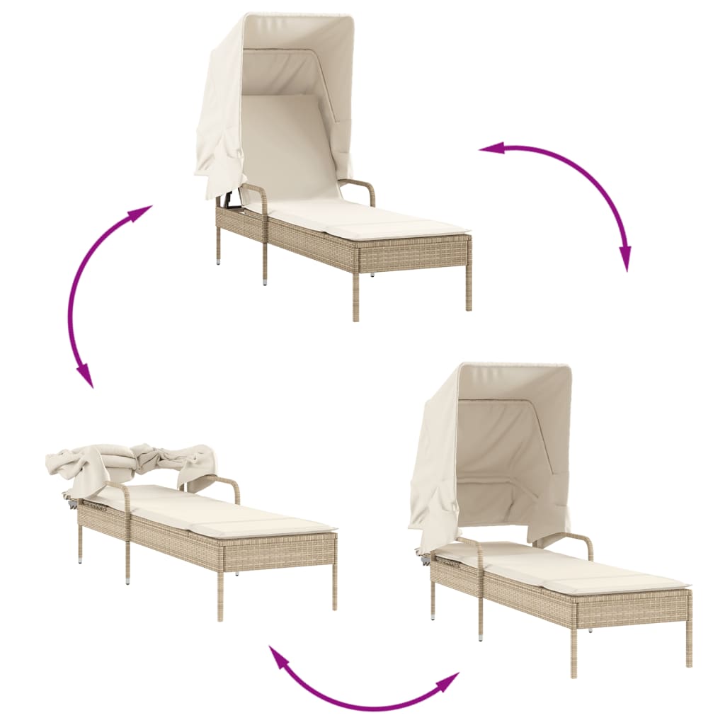 Ligbed met luifel poly rattan beige is nu te koop bij PeponiXL, paradijselijk wonen!