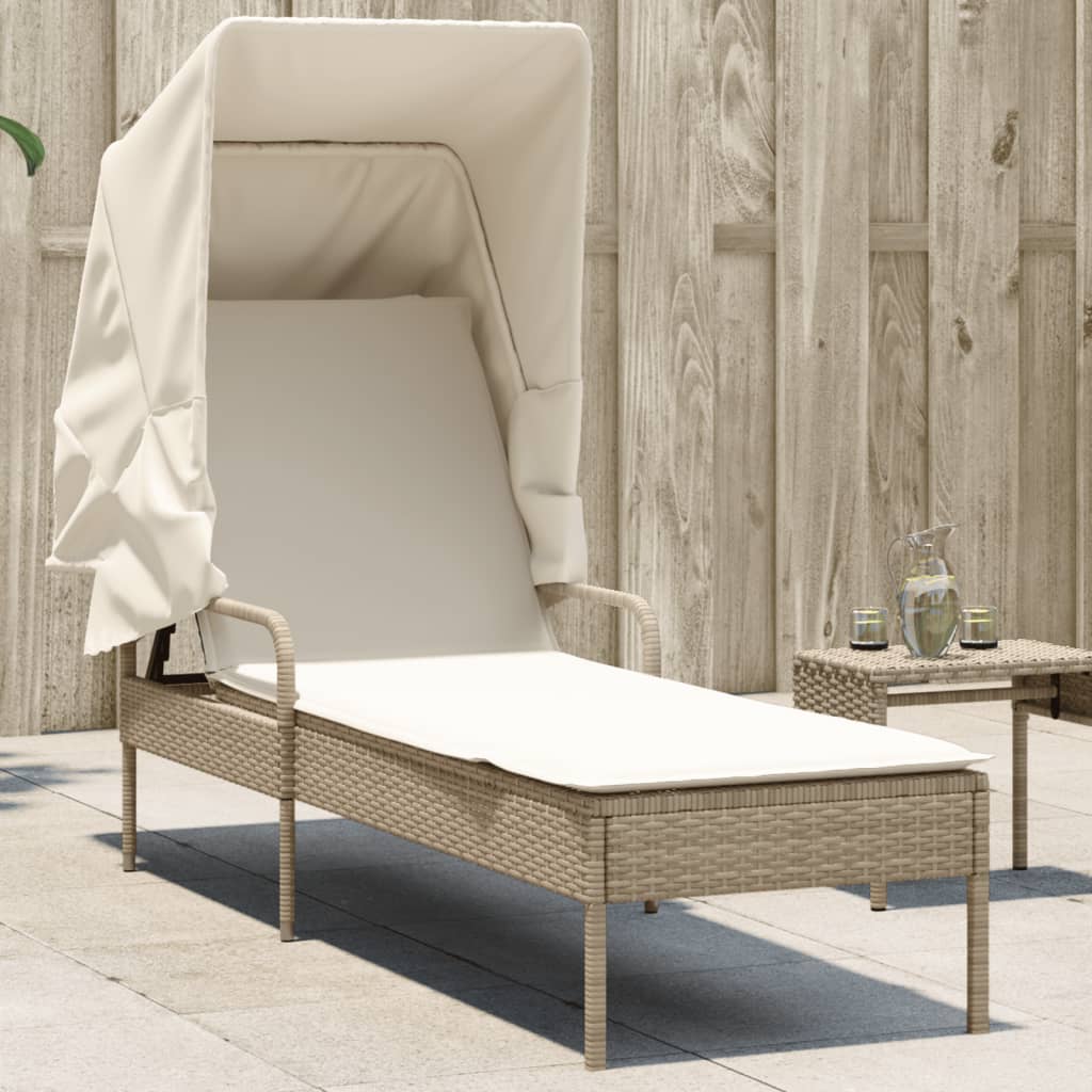 Ligbed met luifel poly rattan beige is nu te koop bij PeponiXL, paradijselijk wonen!