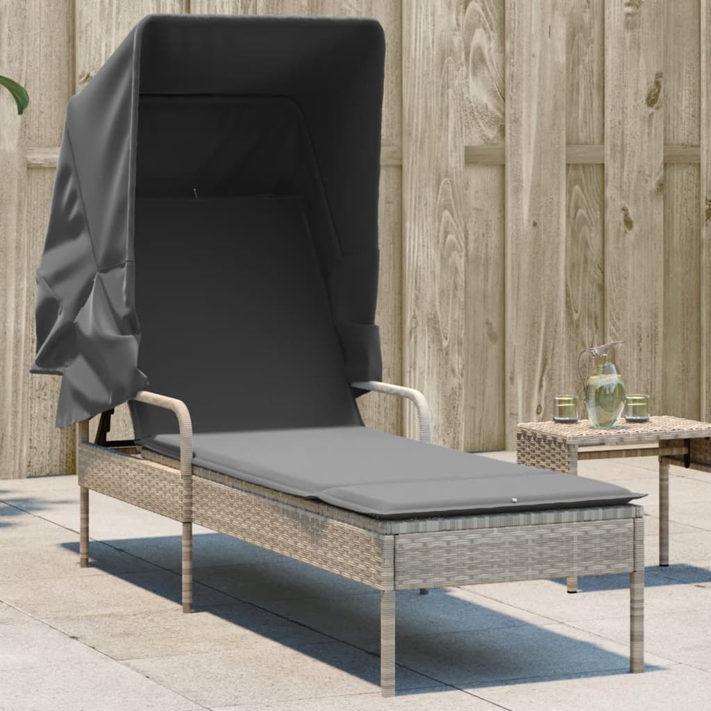 Ligbed met luifel poly rattan lichtgrijs is nu te koop bij PeponiXL, paradijselijk wonen!
