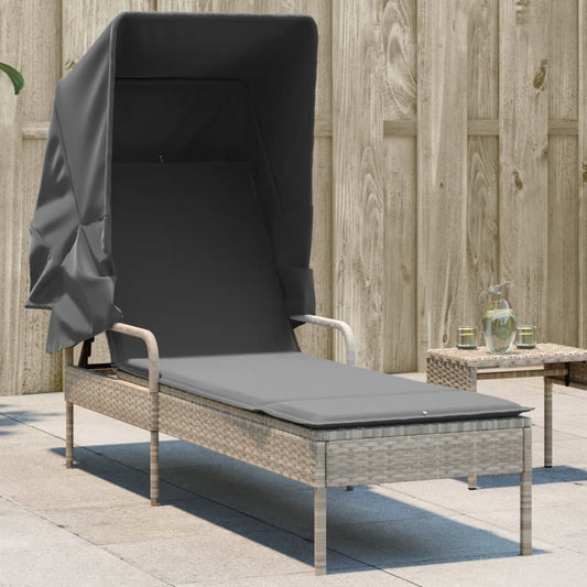 Ligbed met luifel poly rattan lichtgrijs is nu te koop bij PeponiXL, paradijselijk wonen!