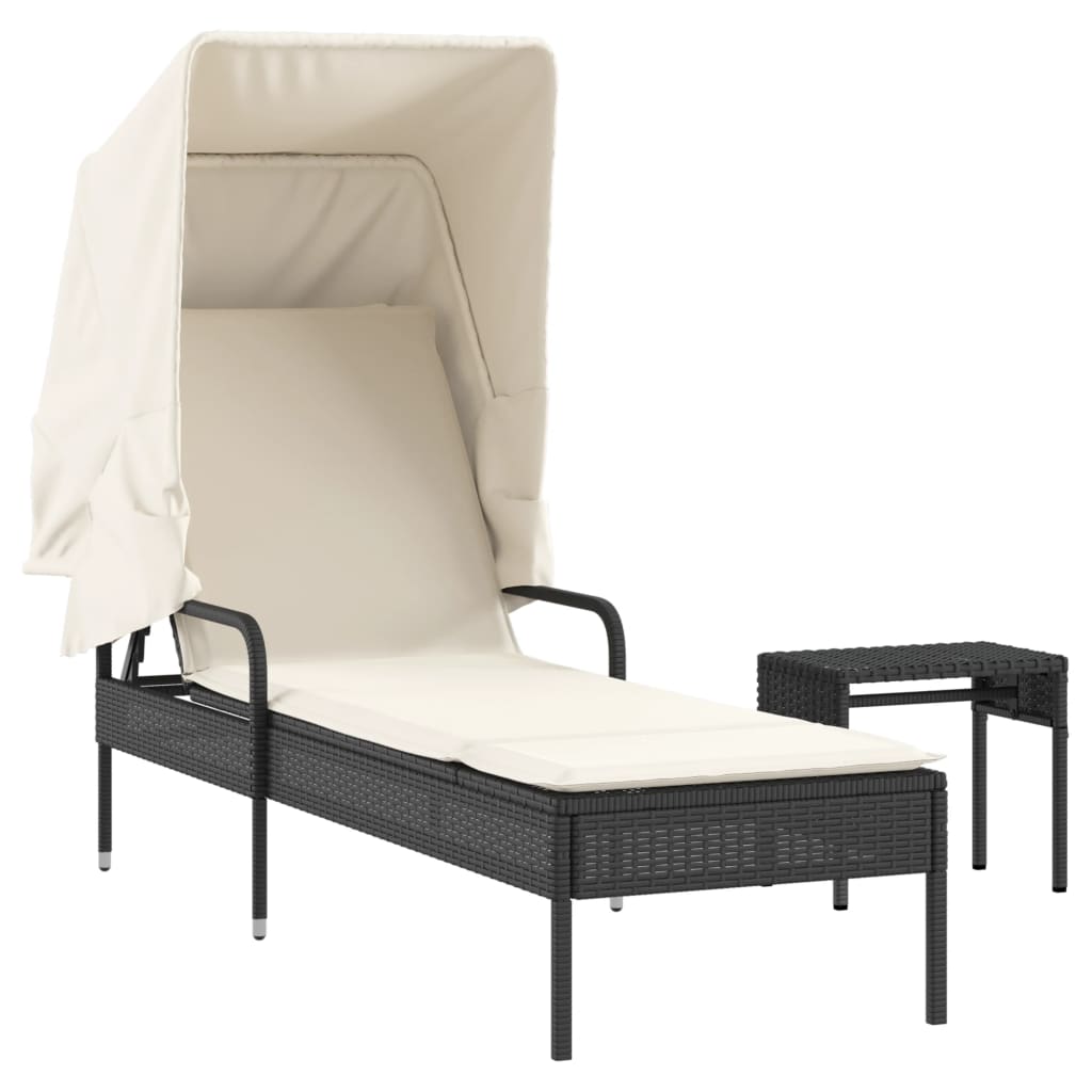 Ligbed met luifel en tafel poly rattan zwart is nu te koop bij PeponiXL, paradijselijk wonen!