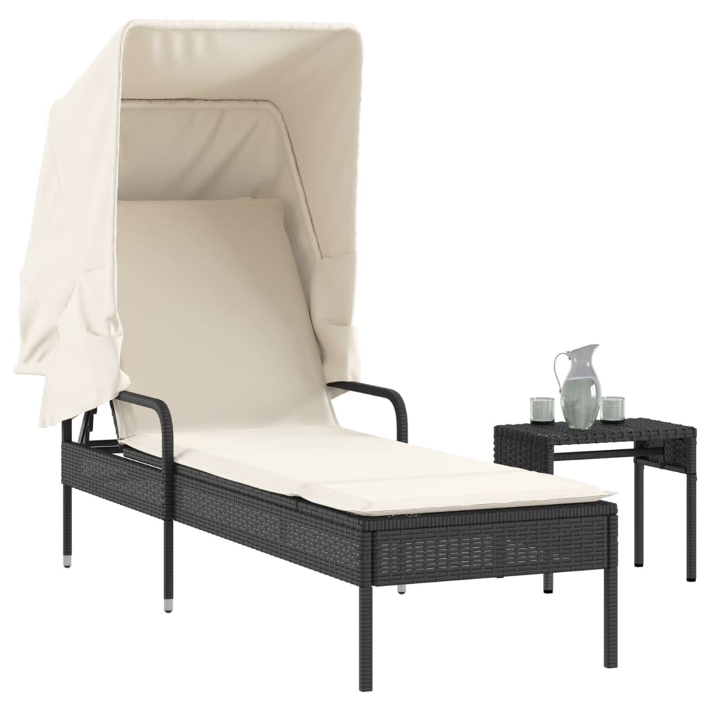 Ligbed met luifel en tafel poly rattan zwart is nu te koop bij PeponiXL, paradijselijk wonen!
