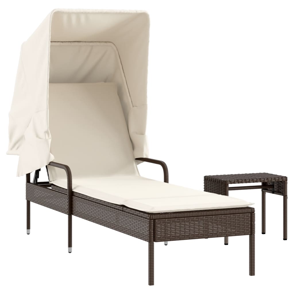 Ligbed met luifel en tafel poly rattan bruin is nu te koop bij PeponiXL, paradijselijk wonen!