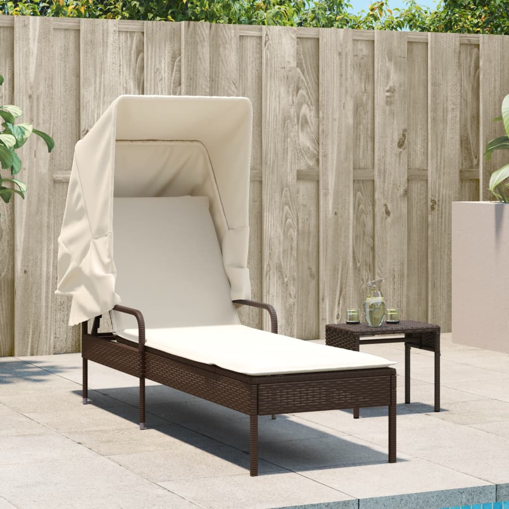 Ligbed met luifel en tafel poly rattan bruin is nu te koop bij PeponiXL, paradijselijk wonen!