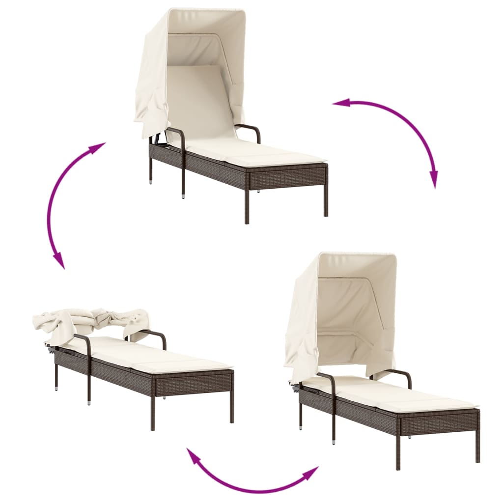 Ligbed met luifel en tafel poly rattan bruin is nu te koop bij PeponiXL, paradijselijk wonen!