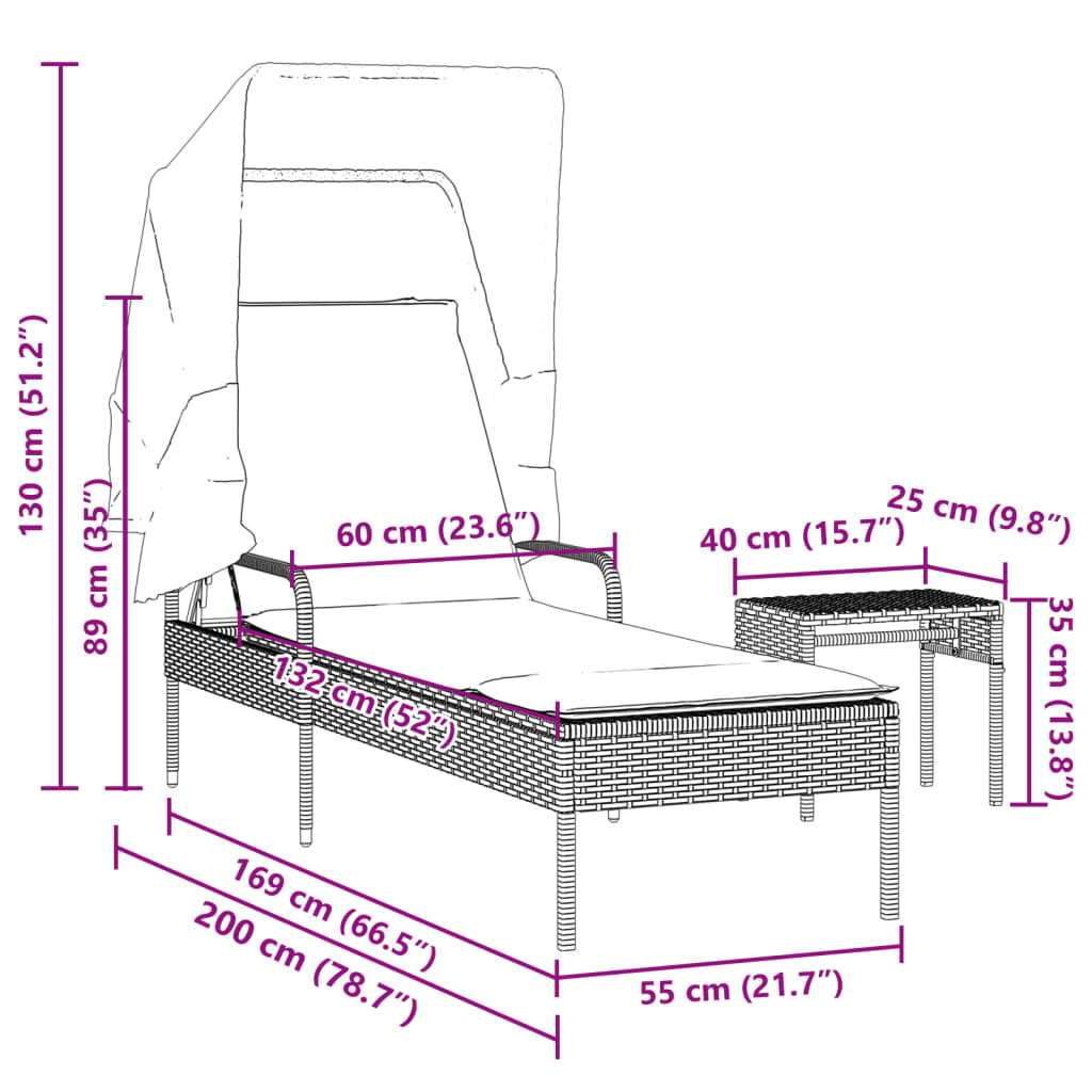 Ligbed met luifel en tafel poly rattan bruin is nu te koop bij PeponiXL, paradijselijk wonen!