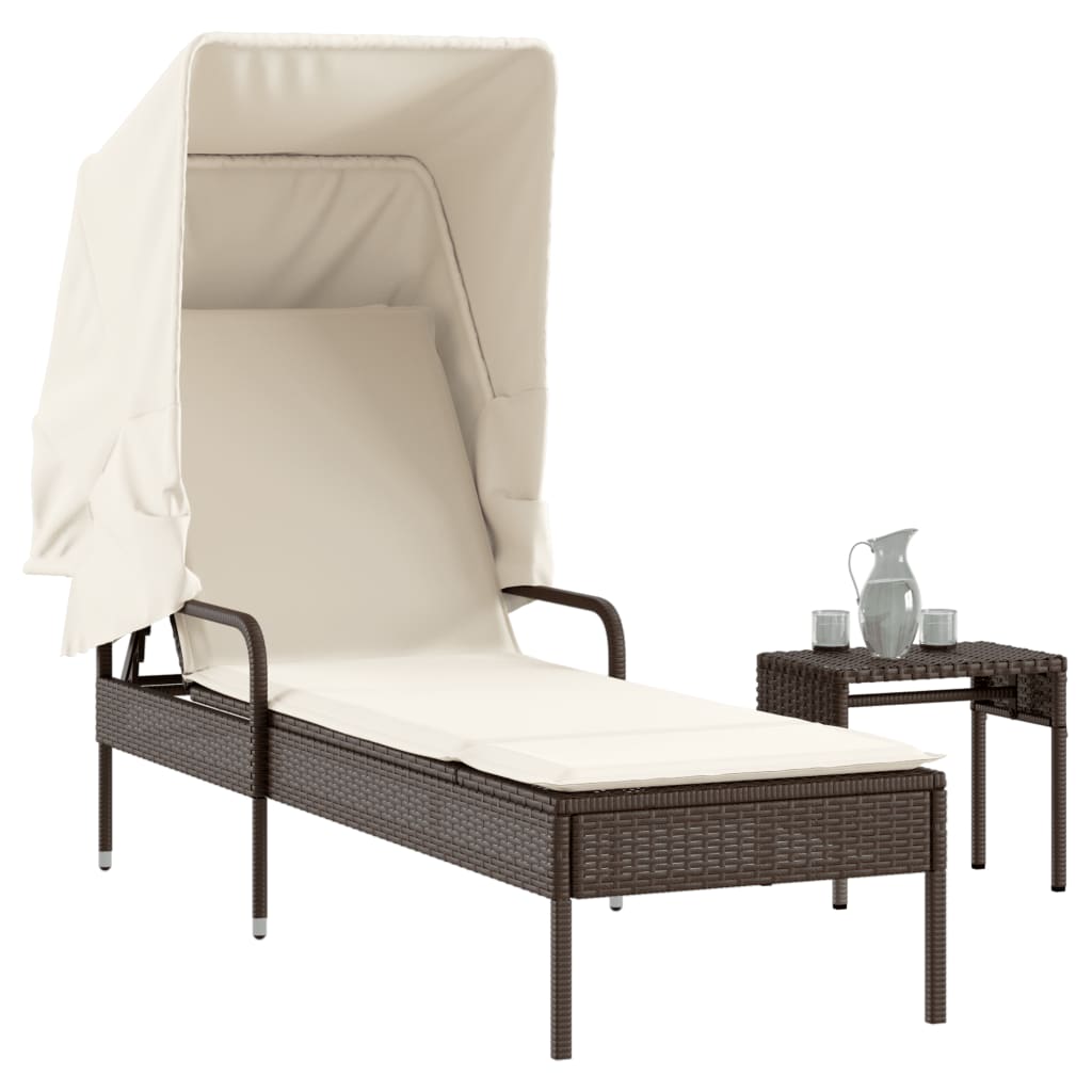 Ligbed met luifel en tafel poly rattan bruin is nu te koop bij PeponiXL, paradijselijk wonen!
