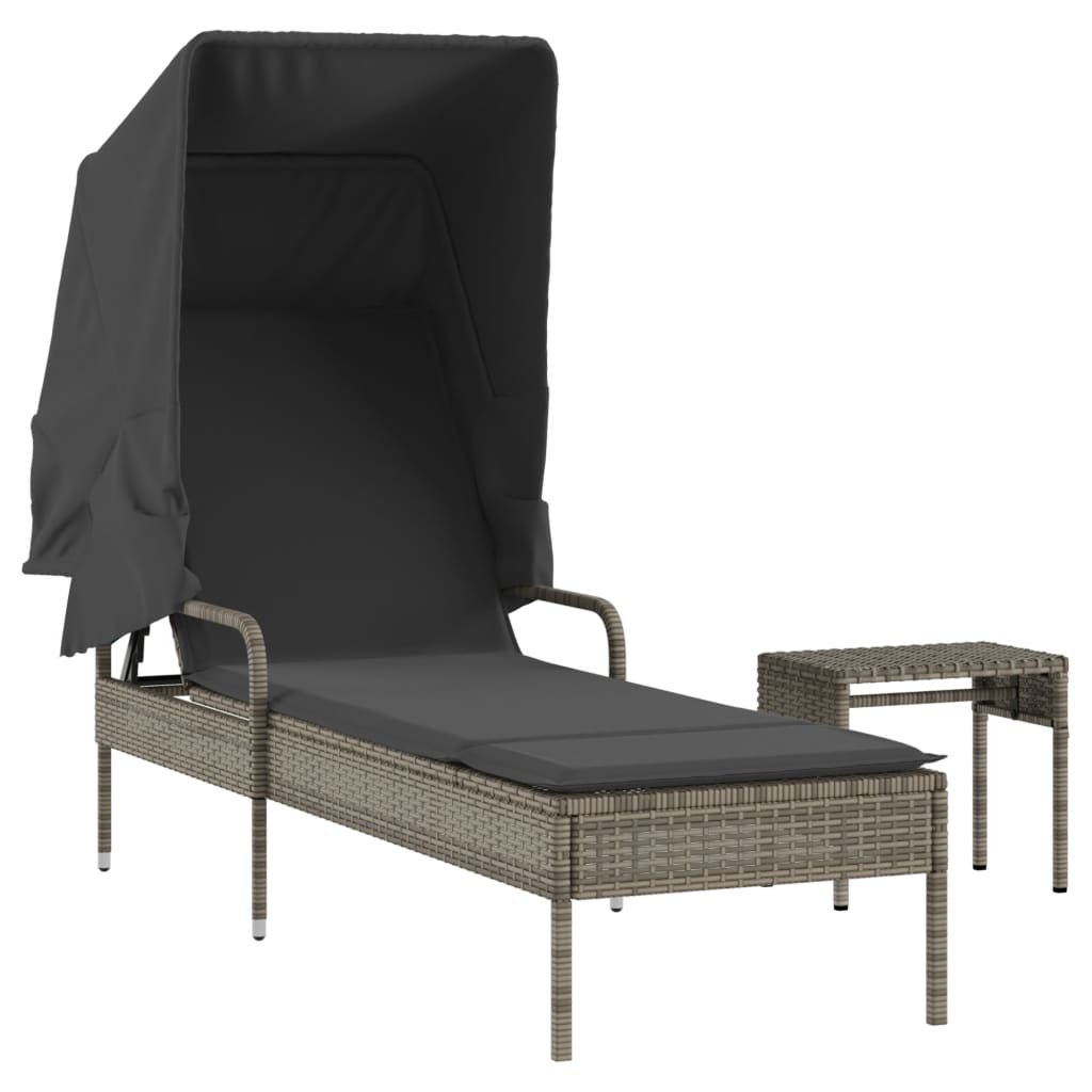 Ligbed met luifel en tafel poly rattan grijs is nu te koop bij PeponiXL, paradijselijk wonen!