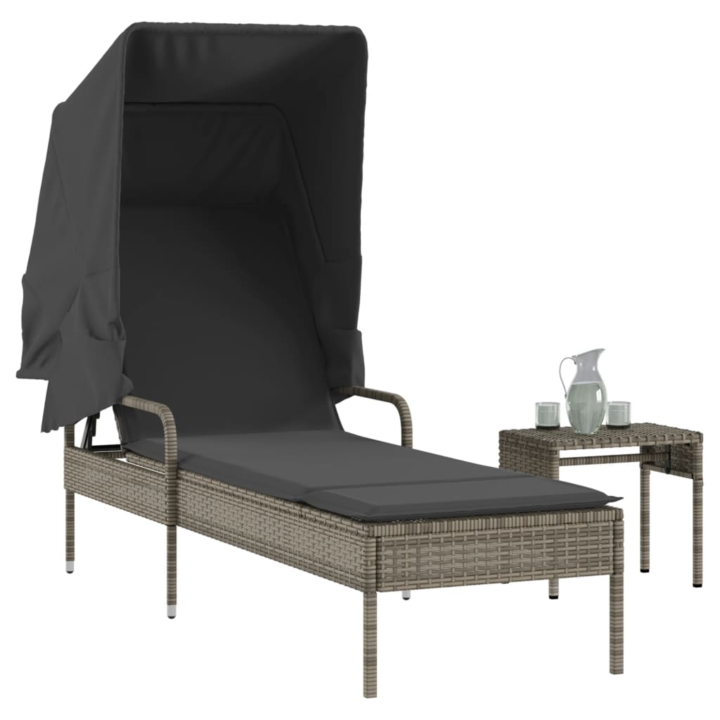 Ligbed met luifel en tafel poly rattan grijs is nu te koop bij PeponiXL, paradijselijk wonen!