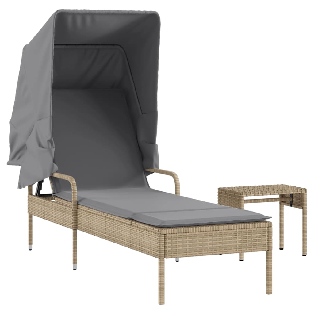 Ligbed met luifel en tafel poly rattan beige is nu te koop bij PeponiXL, paradijselijk wonen!