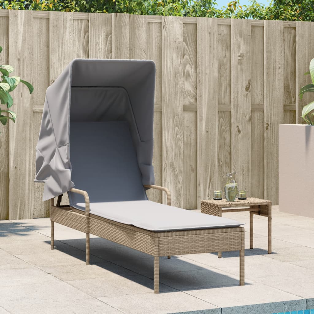 Ligbed met luifel en tafel poly rattan beige is nu te koop bij PeponiXL, paradijselijk wonen!
