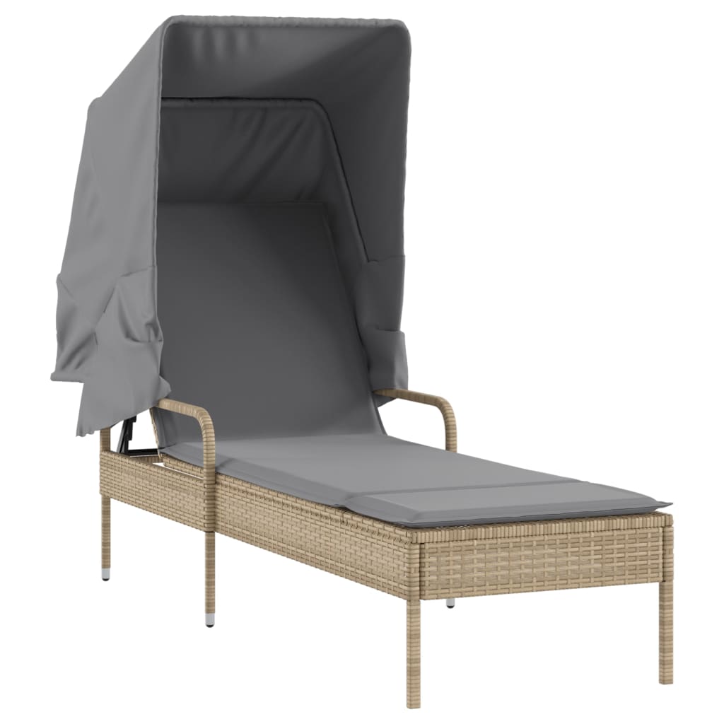 Ligbed met luifel en tafel poly rattan beige is nu te koop bij PeponiXL, paradijselijk wonen!