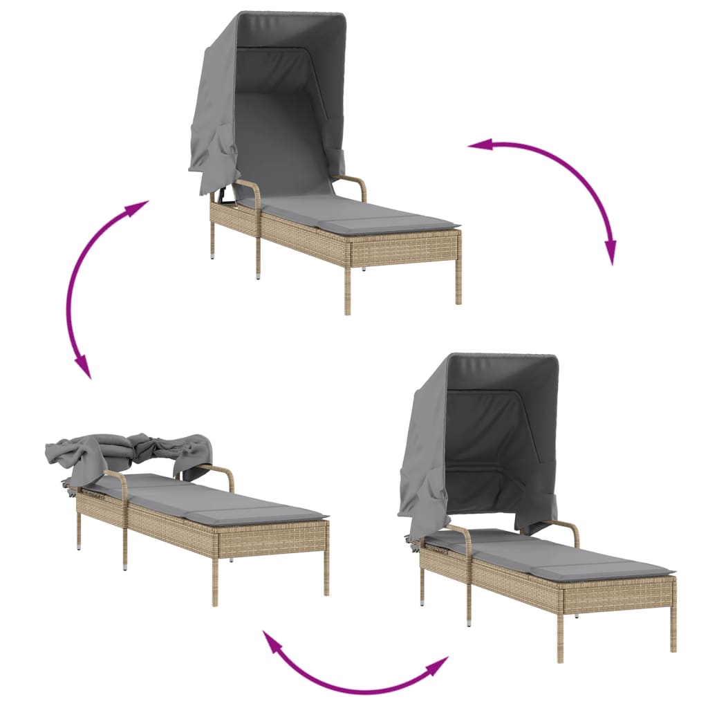 Ligbed met luifel en tafel poly rattan beige is nu te koop bij PeponiXL, paradijselijk wonen!