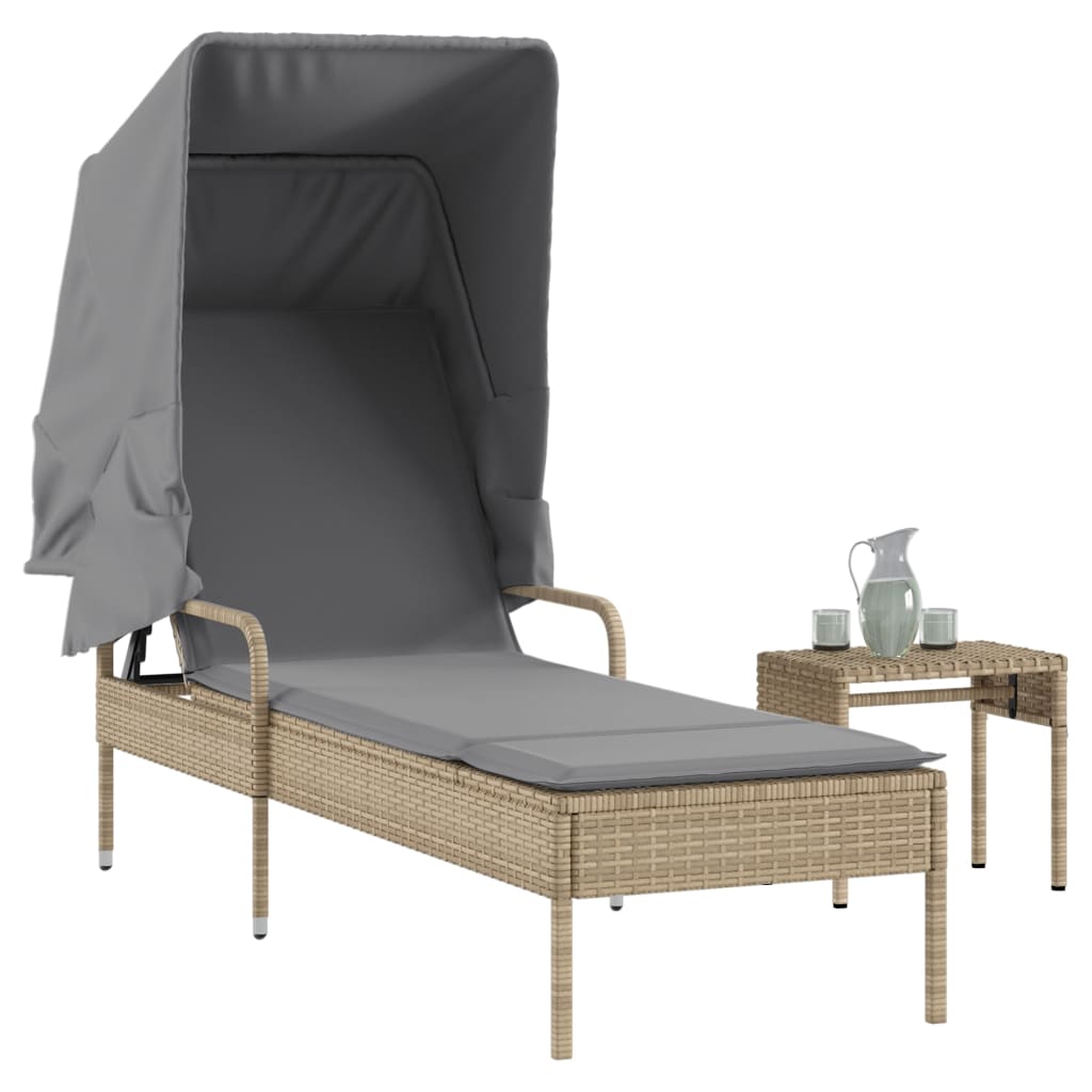 Ligbed met luifel en tafel poly rattan beige is nu te koop bij PeponiXL, paradijselijk wonen!