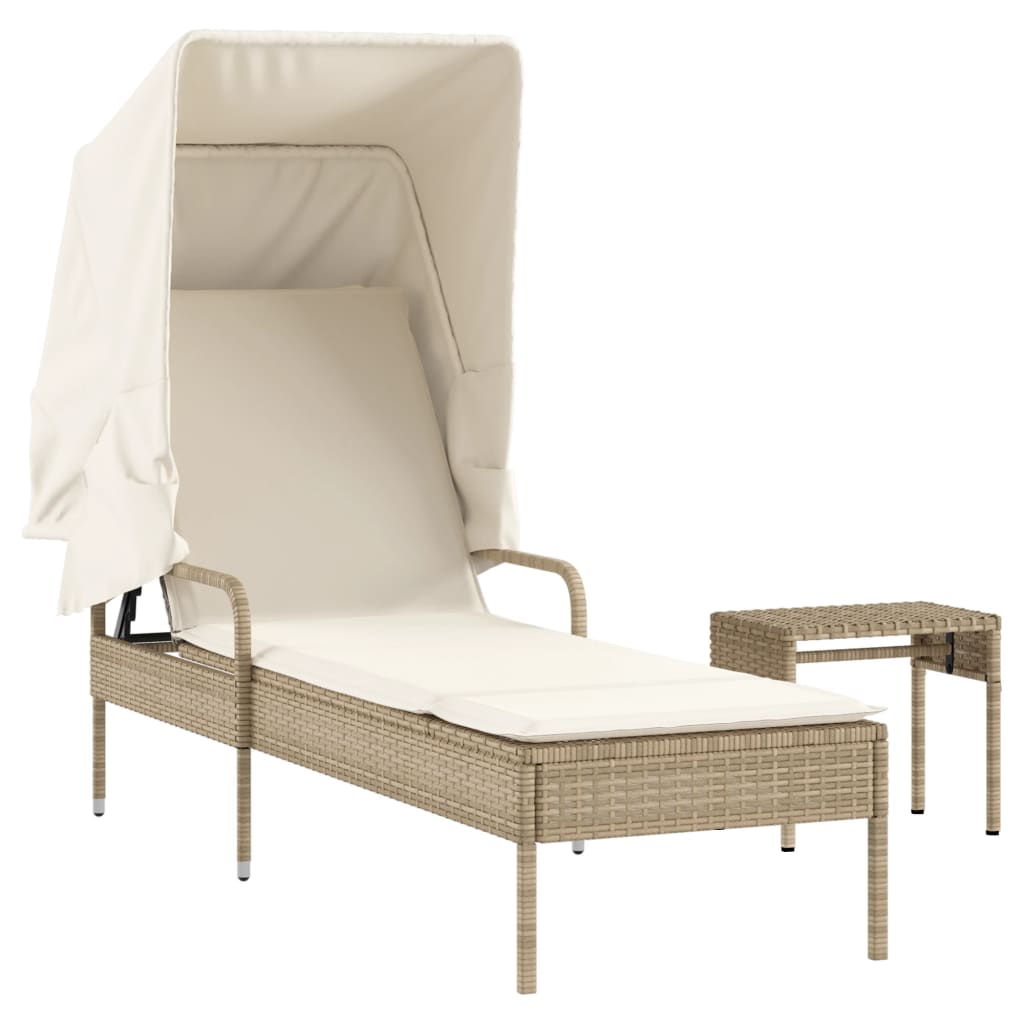 Ligbed met luifel en tafel poly rattan beige is nu te koop bij PeponiXL, paradijselijk wonen!