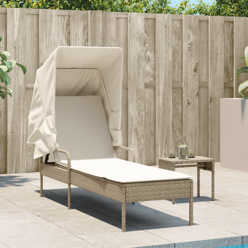 Ligbed met luifel en tafel poly rattan beige is nu te koop bij PeponiXL, paradijselijk wonen!