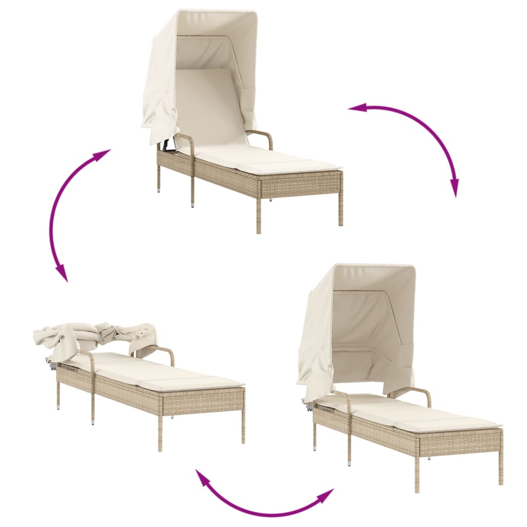 Ligbed met luifel en tafel poly rattan beige is nu te koop bij PeponiXL, paradijselijk wonen!