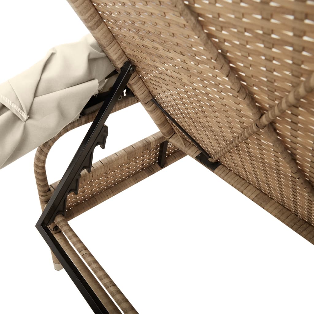 Ligbed met luifel en tafel poly rattan beige is nu te koop bij PeponiXL, paradijselijk wonen!