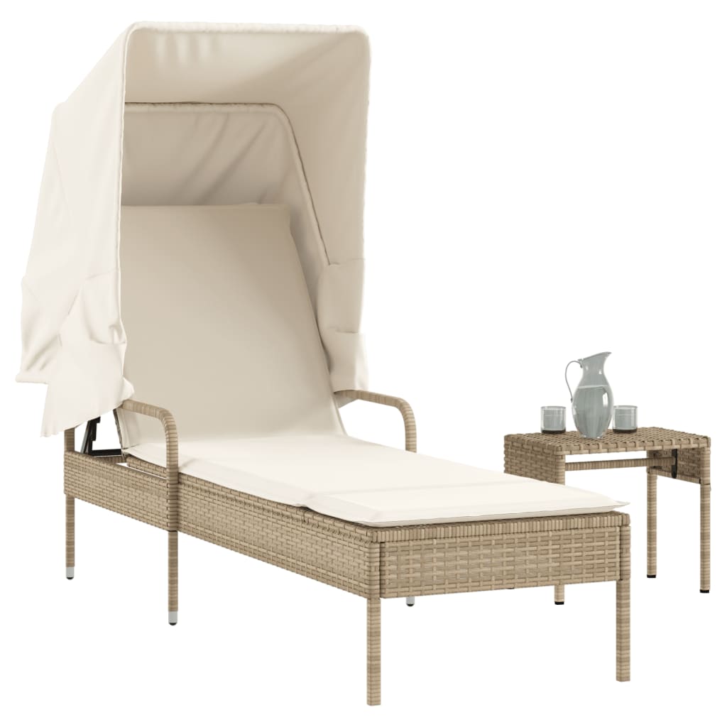 Ligbed met luifel en tafel poly rattan beige is nu te koop bij PeponiXL, paradijselijk wonen!