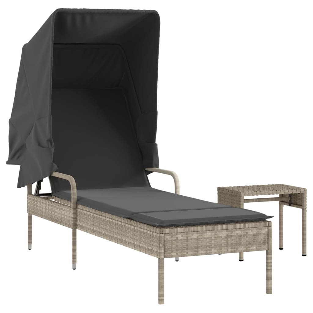 Ligbed met luifel en tafel poly rattan lichtgrijs is nu te koop bij PeponiXL, paradijselijk wonen!