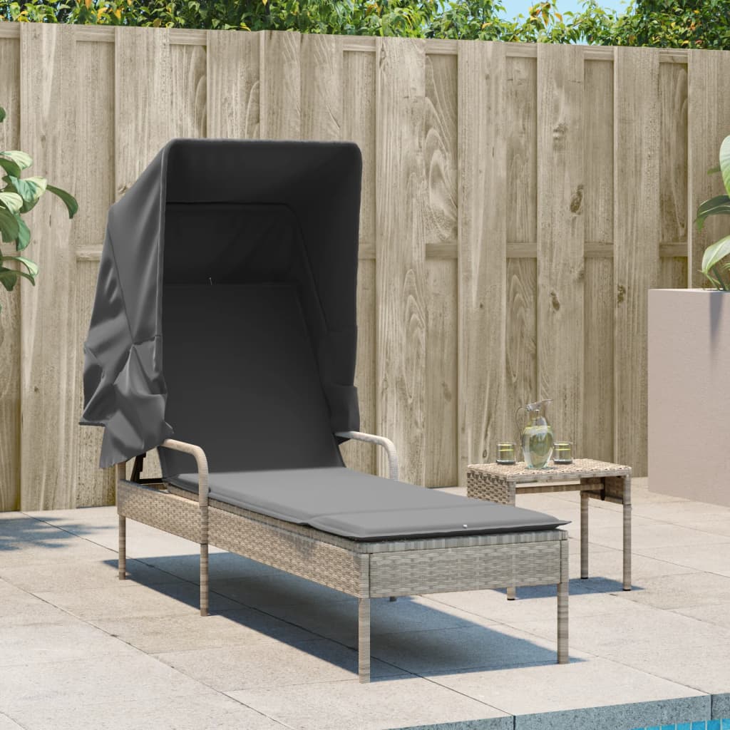 Ligbed met luifel en tafel poly rattan lichtgrijs is nu te koop bij PeponiXL, paradijselijk wonen!