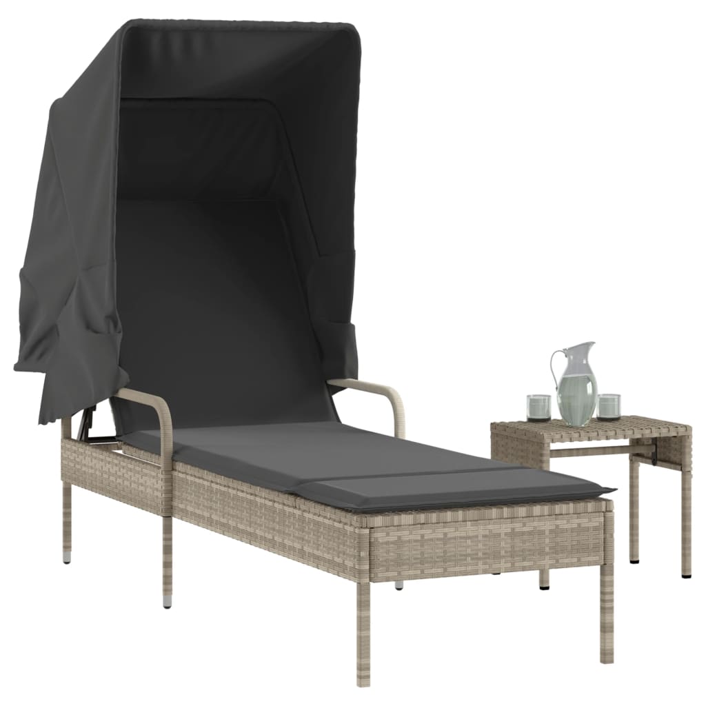 Ligbed met luifel en tafel poly rattan lichtgrijs is nu te koop bij PeponiXL, paradijselijk wonen!