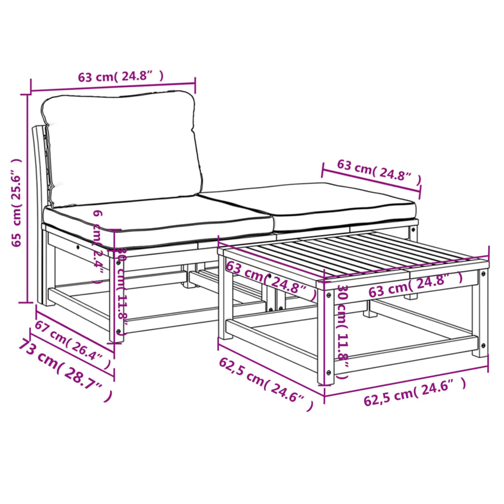 3-delige Loungeset met kussens massief acaciahout is nu te koop bij PeponiXL, paradijselijk wonen!