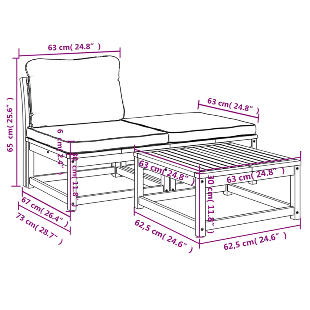 3-delige Loungeset met kussens massief acaciahout is nu te koop bij PeponiXL, paradijselijk wonen!