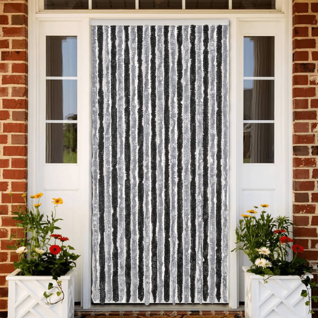 Vliegengordijn 90x220 cm chenille grijs en zwart is nu te koop bij PeponiXL, paradijselijk wonen!