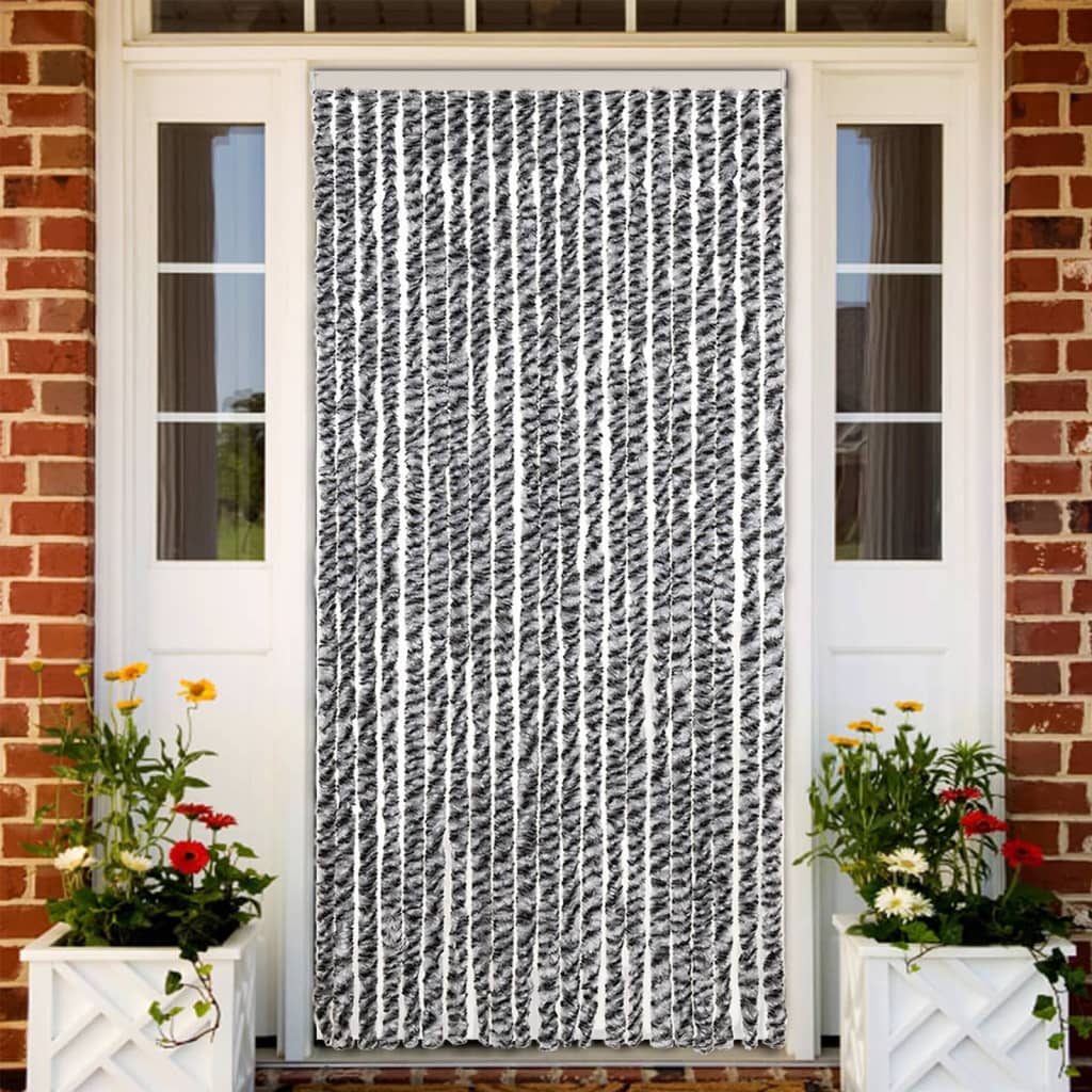 Vliegengordijn 90x220 cm chenille grijs en zwart-wit is nu te koop bij PeponiXL, paradijselijk wonen!