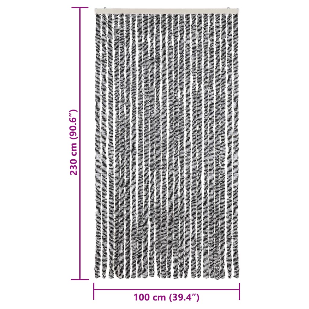 Vliegengordijn 100x230 cm chenille grijs en zwart-wit is nu te koop bij PeponiXL, paradijselijk wonen!