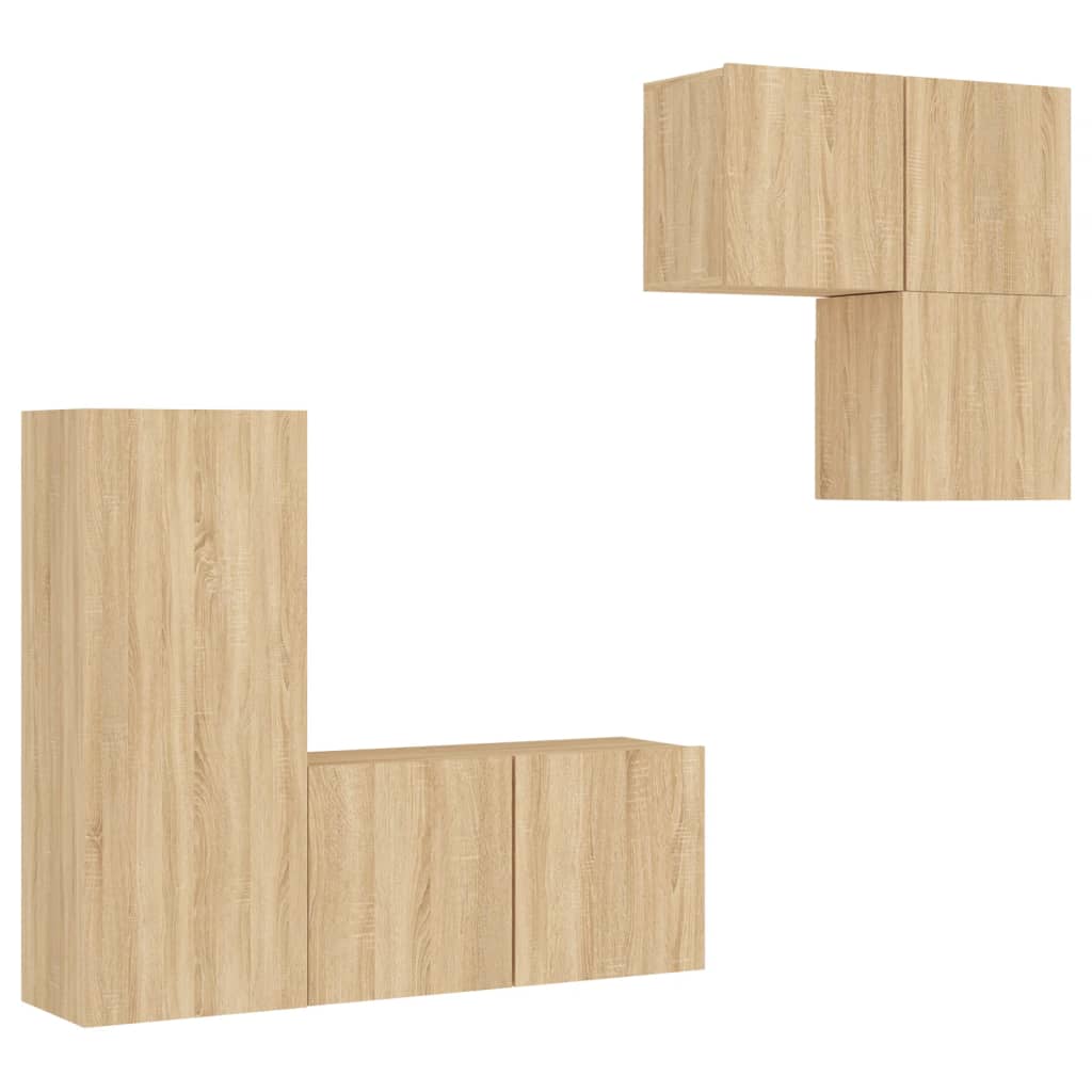 4-delige Tv-wandmeubelset bewerkt hout sonoma eikenkleurig is nu te koop bij PeponiXL, paradijselijk wonen!
