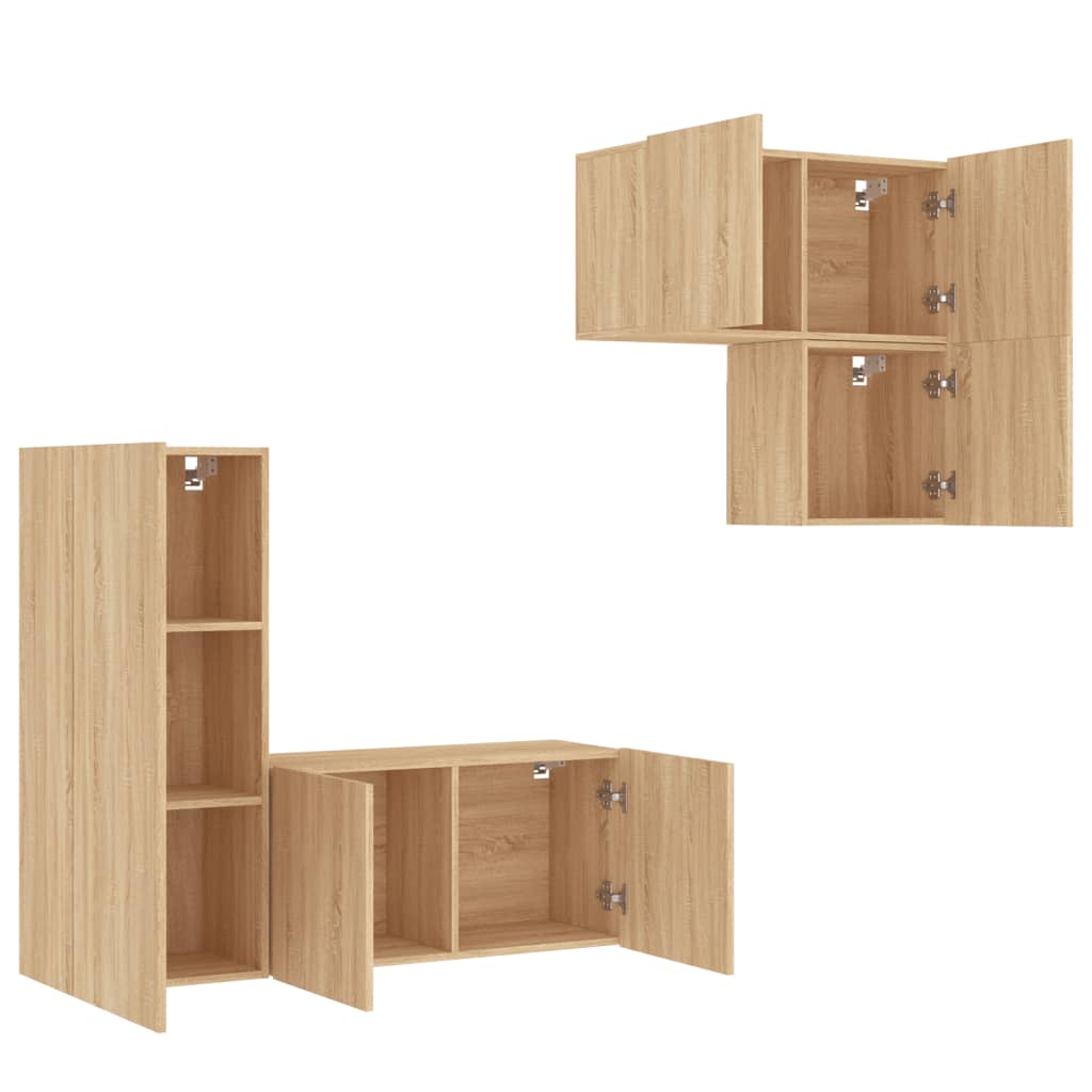 4-delige Tv-wandmeubelset bewerkt hout sonoma eikenkleurig is nu te koop bij PeponiXL, paradijselijk wonen!