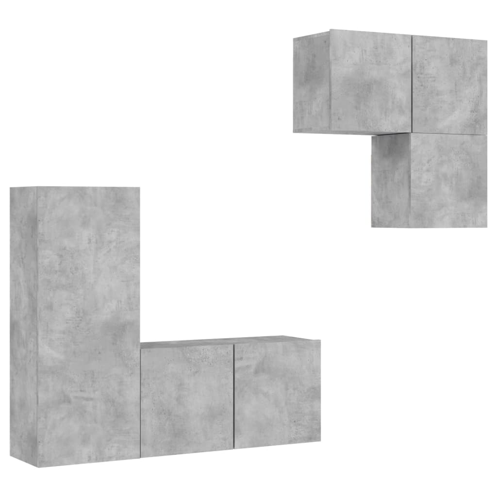 4-delige Tv-wandmeubelset bewerkt hout betongrijs is nu te koop bij PeponiXL, paradijselijk wonen!