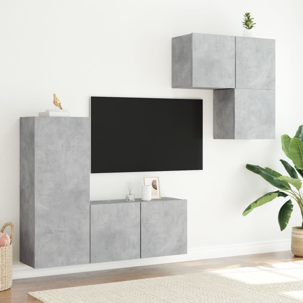 4-delige Tv-wandmeubelset bewerkt hout betongrijs is nu te koop bij PeponiXL, paradijselijk wonen!