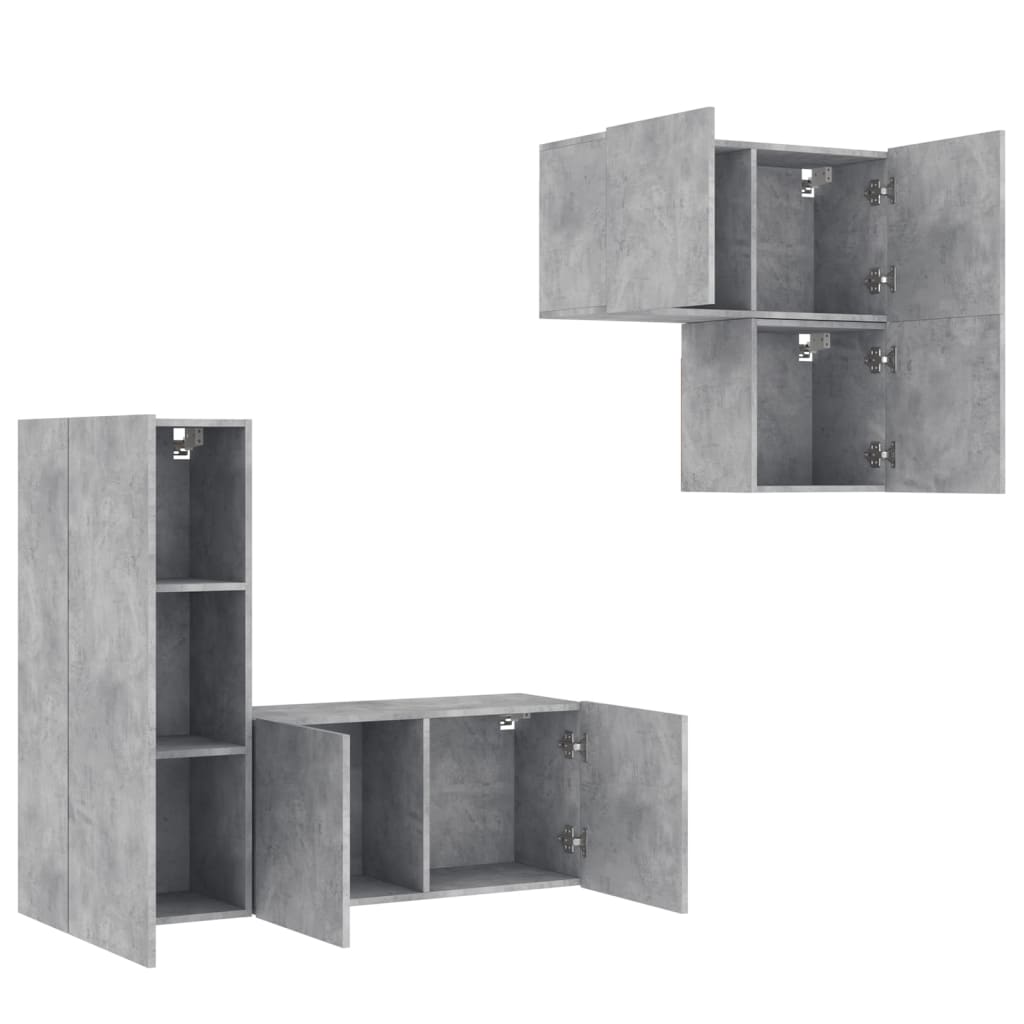 4-delige Tv-wandmeubelset bewerkt hout betongrijs is nu te koop bij PeponiXL, paradijselijk wonen!