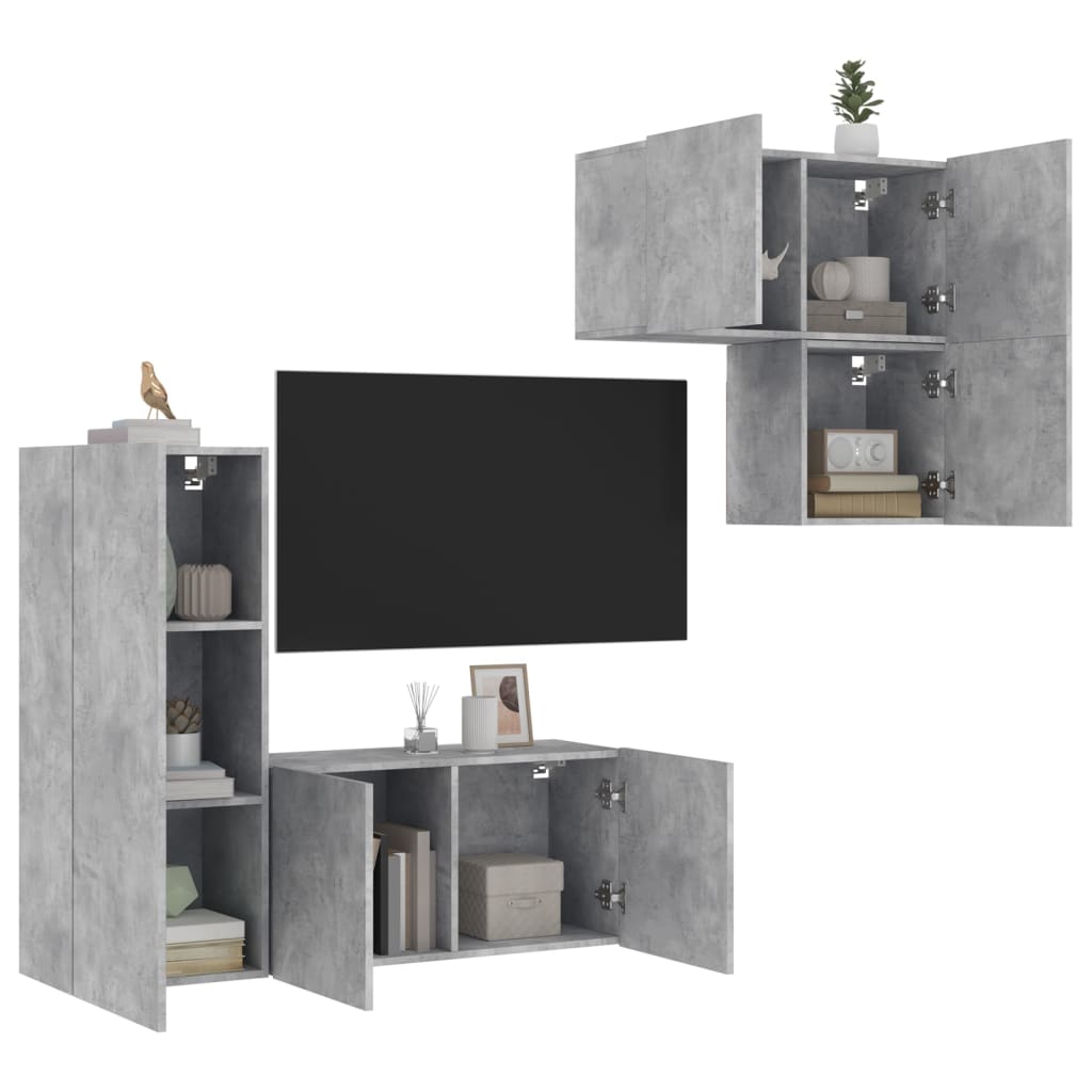 4-delige Tv-wandmeubelset bewerkt hout betongrijs is nu te koop bij PeponiXL, paradijselijk wonen!