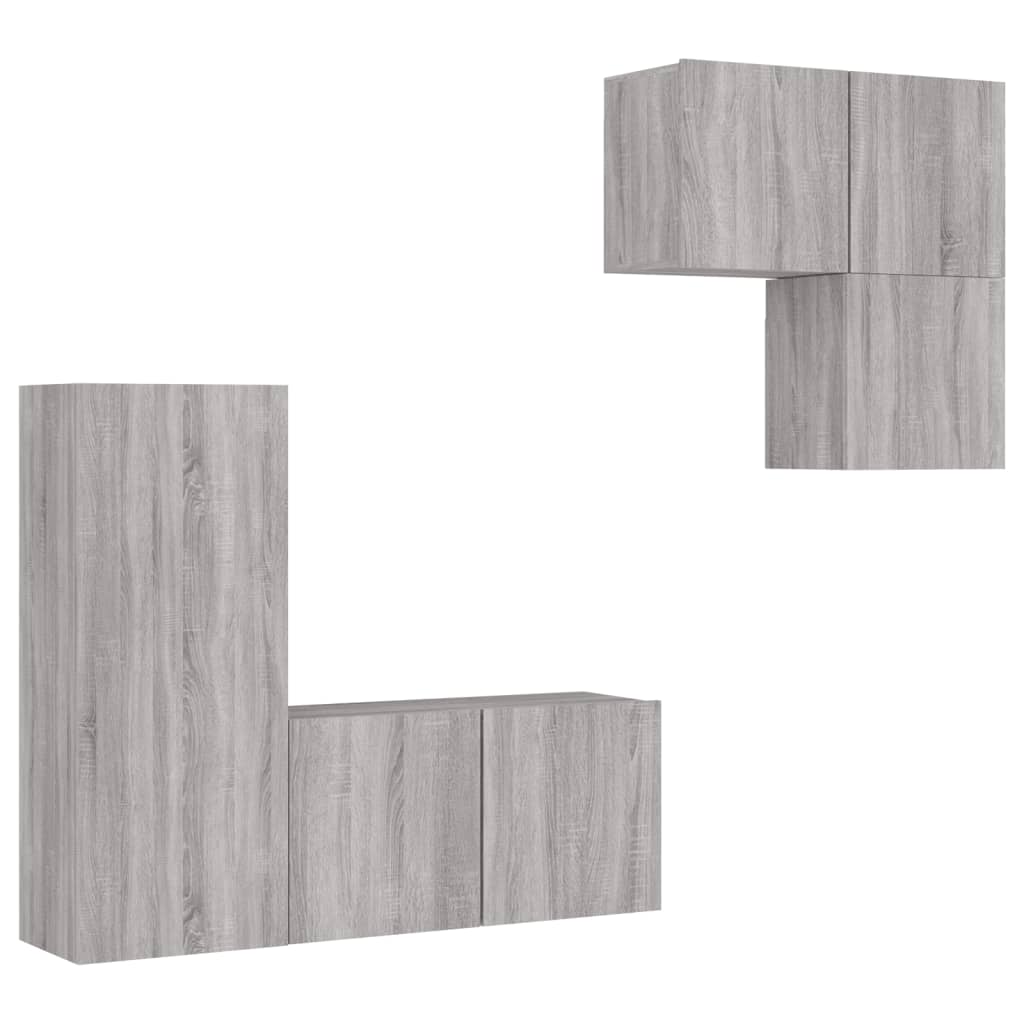 4-delige Tv-wandmeubelset bewerkt hout grijs sonoma is nu te koop bij PeponiXL, paradijselijk wonen!