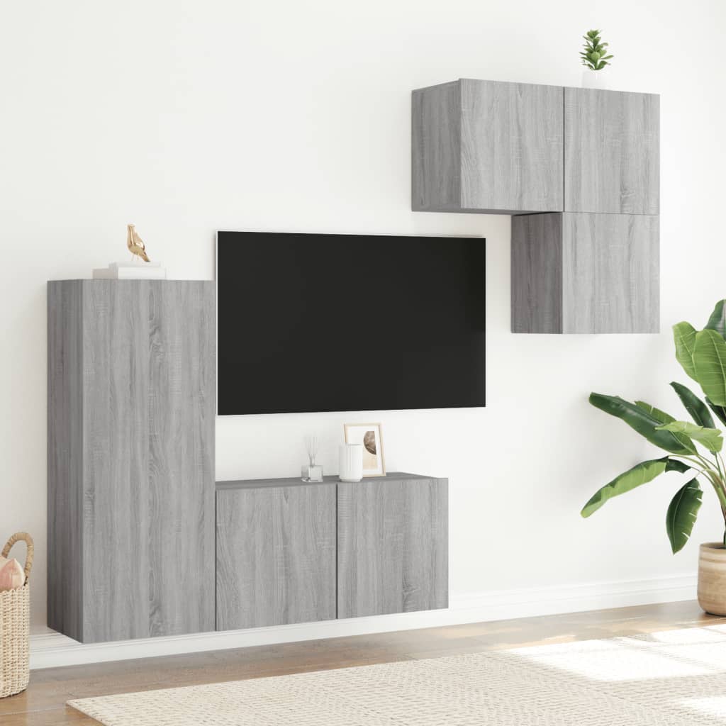 4-delige Tv-wandmeubelset bewerkt hout grijs sonoma is nu te koop bij PeponiXL, paradijselijk wonen!