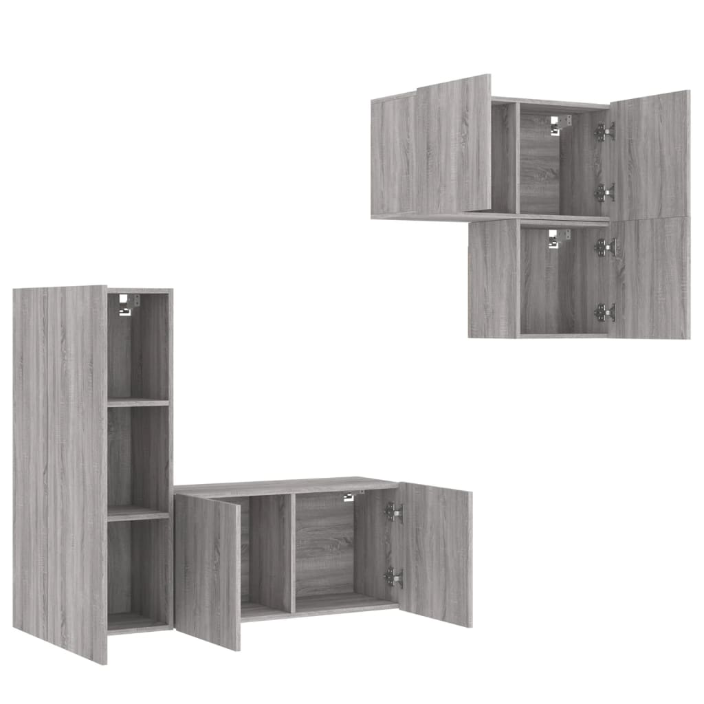 4-delige Tv-wandmeubelset bewerkt hout grijs sonoma is nu te koop bij PeponiXL, paradijselijk wonen!