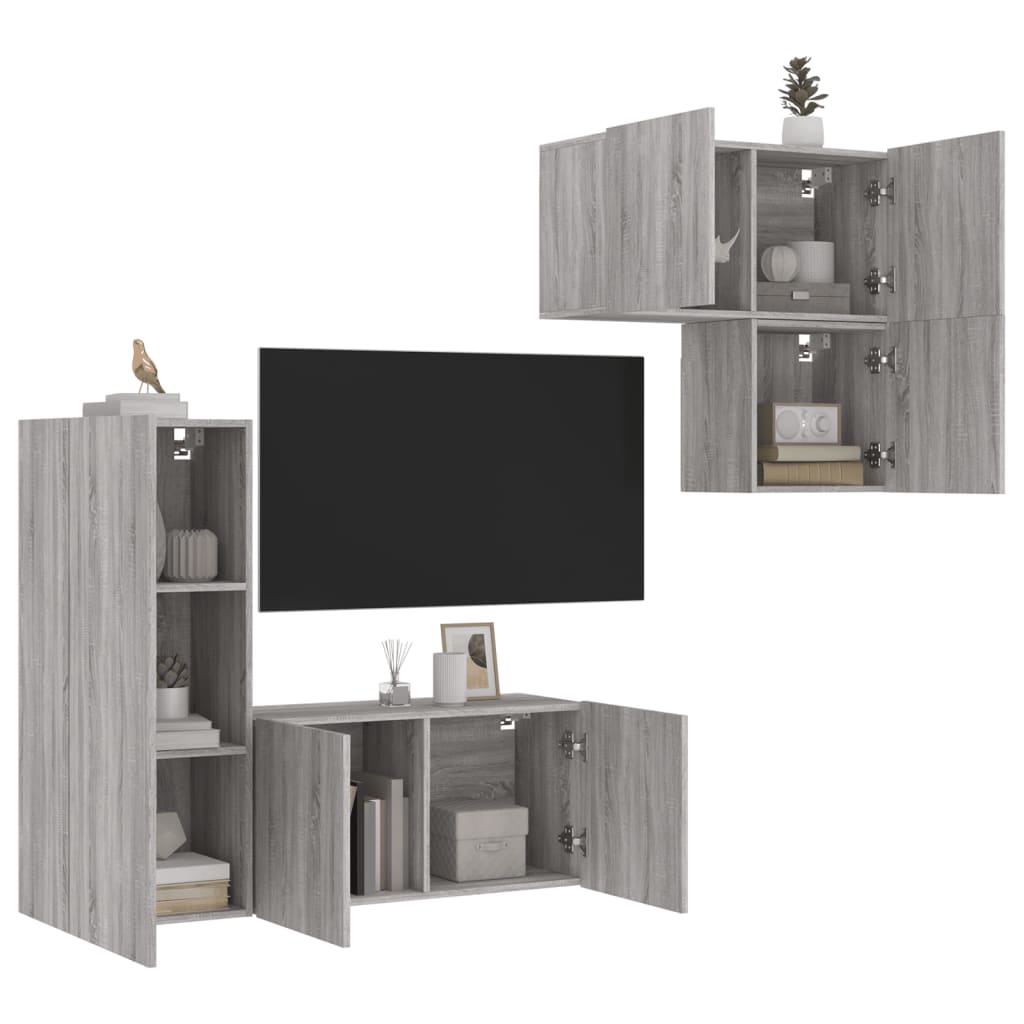 4-delige Tv-wandmeubelset bewerkt hout grijs sonoma is nu te koop bij PeponiXL, paradijselijk wonen!