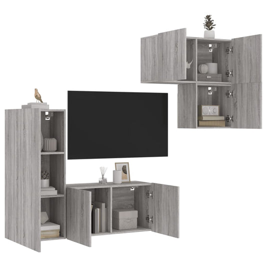 4-delige Tv-wandmeubelset bewerkt hout grijs sonoma is nu te koop bij PeponiXL, paradijselijk wonen!