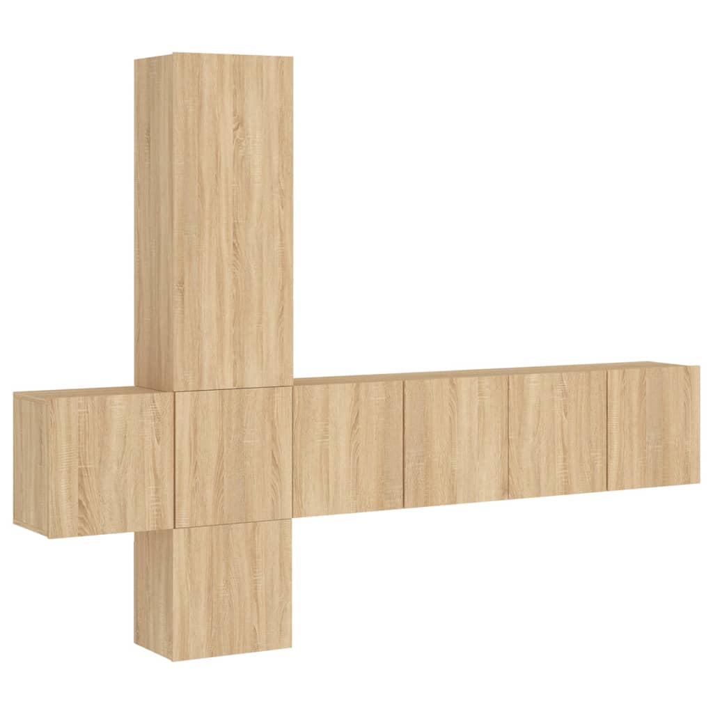 5-delige Tv-wandmeubelset bewerkt hout sonoma eikenkleurig is nu te koop bij PeponiXL, paradijselijk wonen!