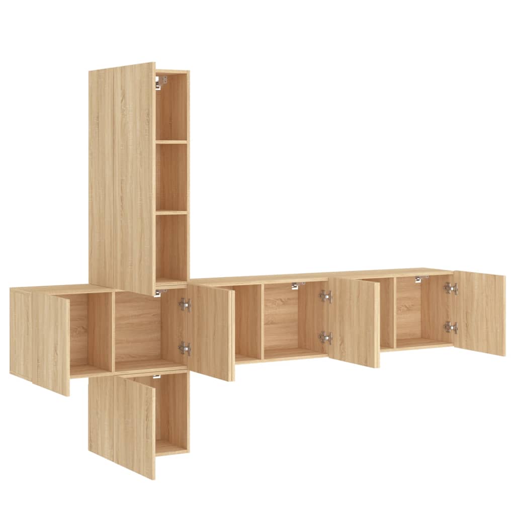 5-delige Tv-wandmeubelset bewerkt hout sonoma eikenkleurig is nu te koop bij PeponiXL, paradijselijk wonen!