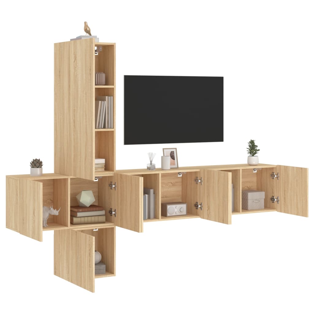 5-delige Tv-wandmeubelset bewerkt hout sonoma eikenkleurig is nu te koop bij PeponiXL, paradijselijk wonen!