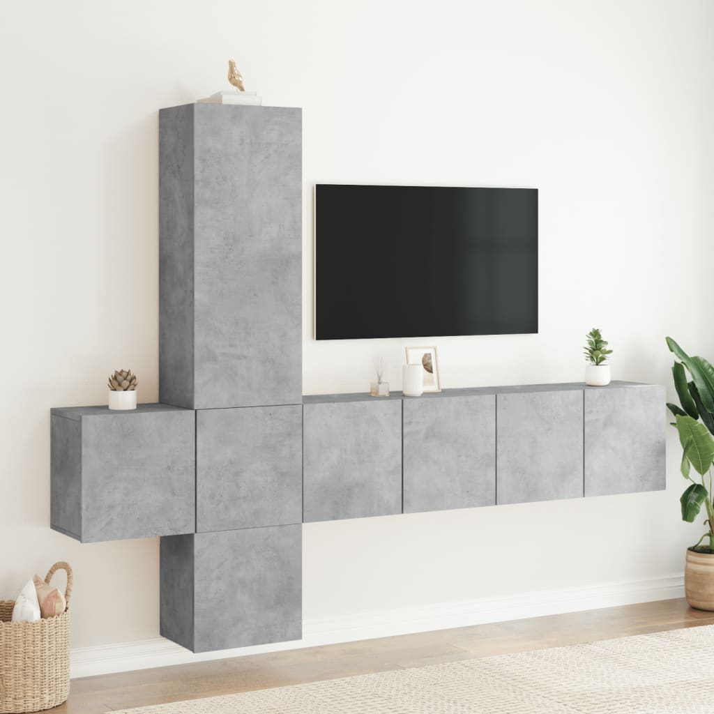 5-delige Tv-wandmeubelset bewerkt hout betongrijs is nu te koop bij PeponiXL, paradijselijk wonen!
