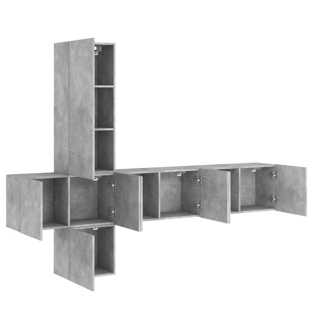 5-delige Tv-wandmeubelset bewerkt hout betongrijs is nu te koop bij PeponiXL, paradijselijk wonen!