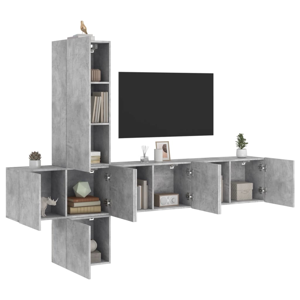 5-delige Tv-wandmeubelset bewerkt hout betongrijs is nu te koop bij PeponiXL, paradijselijk wonen!